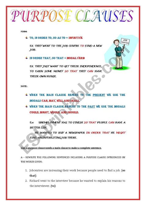 clauses of purpose exercises.